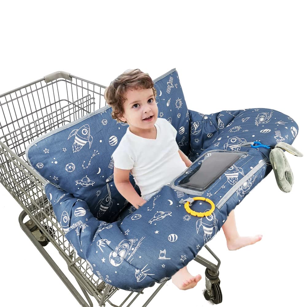Shopping Cart Cover For Baby/Toddler With Pillow, Cozy High Chair Cover, Blue Spaceship