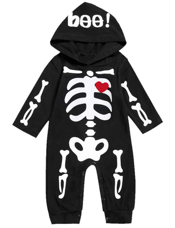 Singcoco Halloween Baby Boys Girls Skull Skeleton Costume Romper With Hat (Black, 12-18 Months)