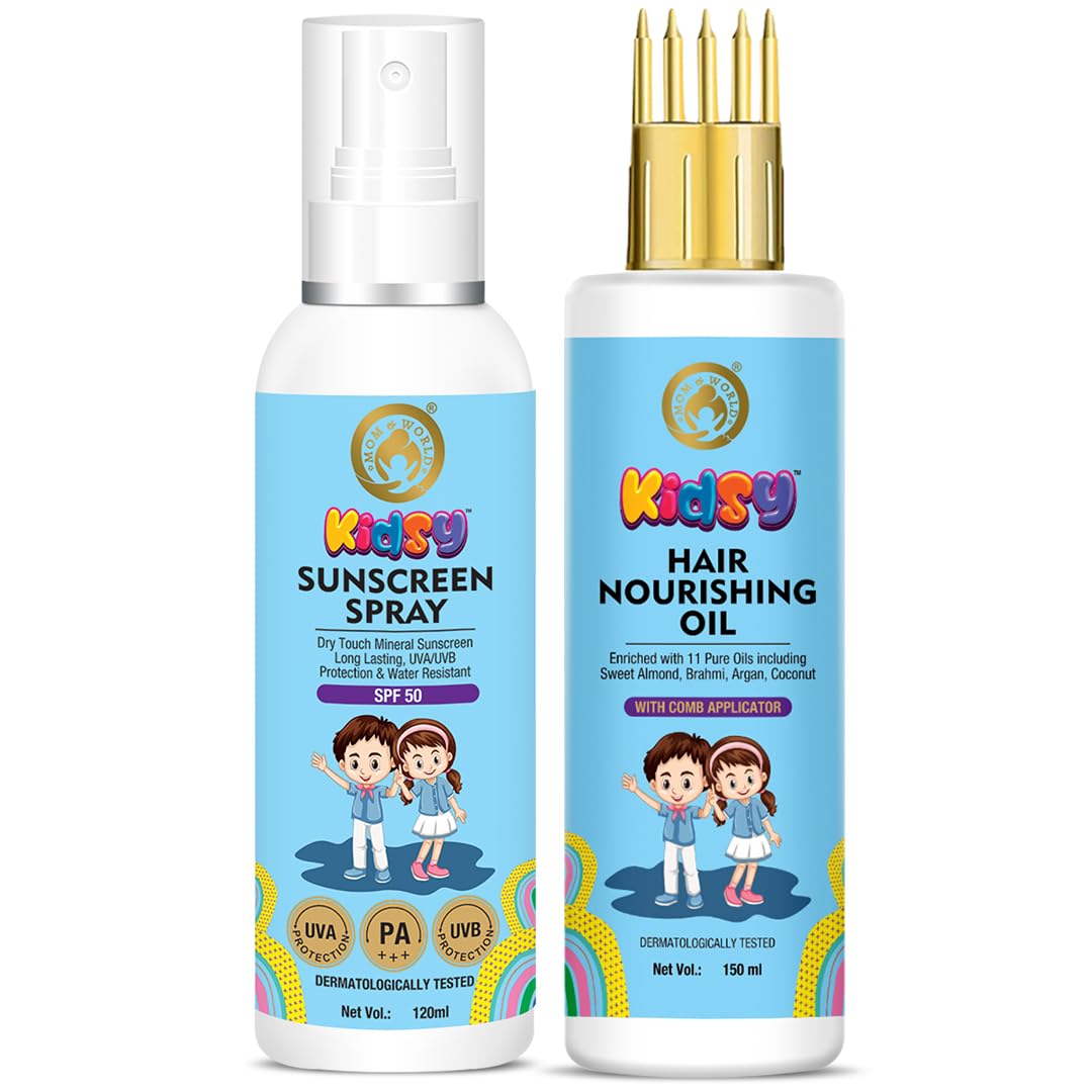 Mom & World Kidsy Sunscreen Face Spray 120Ml + Hair Nourishing Oil, 150Ml