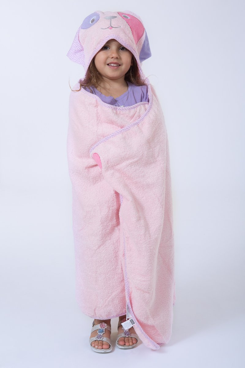Pink Dog - Hooded Towel 100% Cotton One Of A Kind Extra Large 54X30 Inc.Toddler/Child Animal Character Towel With Paws And A Tai