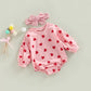 Engofs Newborn Baby Girl Boy Valentine'S Day Outfit Long Sleeve Hearts Sweatshirt Romper With Headband Fall Winter Clothes Pink