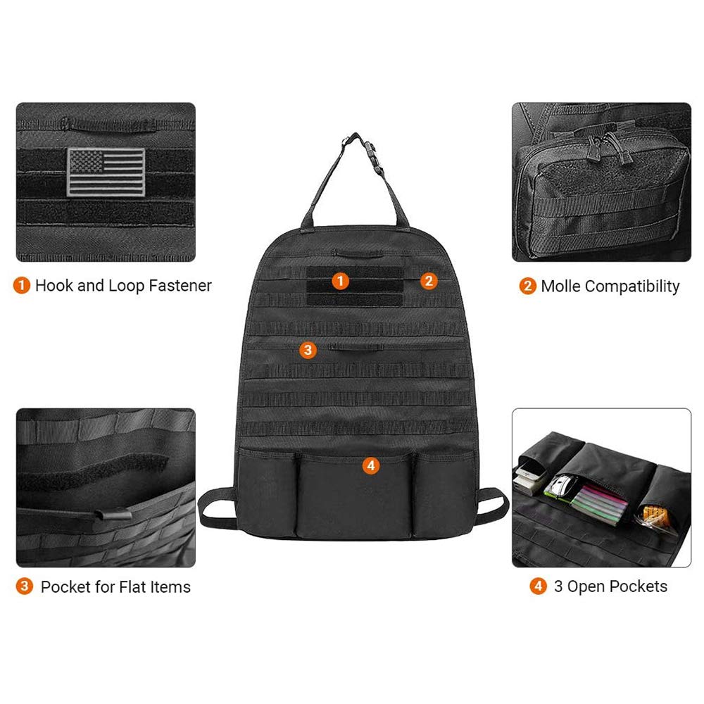 Airsoftpeak Car Backseat Organizer Tactical Molle Panel Seat Back Protector Cover Nylon Vehicle Car Back Seat Cover Pocket Stora