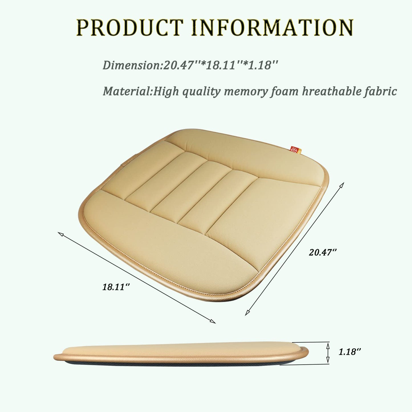 Raorandang Car Seat Cushion Pad For Car Driver Seat Office Chair Home Use Memory Foam Seat Cushion, Khaki