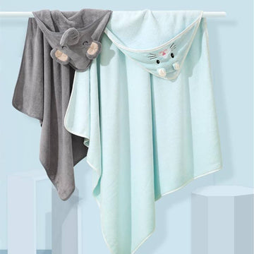 Flannel Fleece Animal Hooded Soft Children'S Hooded Cloak Cartoon Baby Coral Fleece Kids Bath Towel (Pink)