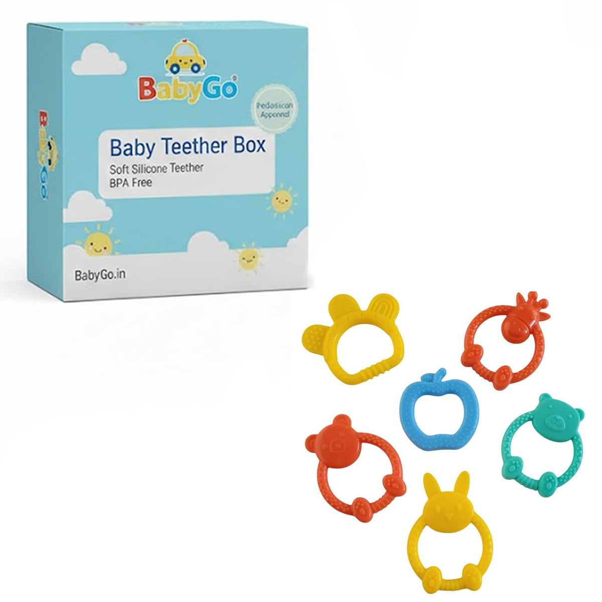 Babygo Animal Shape Baby Teething Rings | BpaFree Silicone Toy Set With Nipple Teethers For Infants & Newborns | Organic Gum So