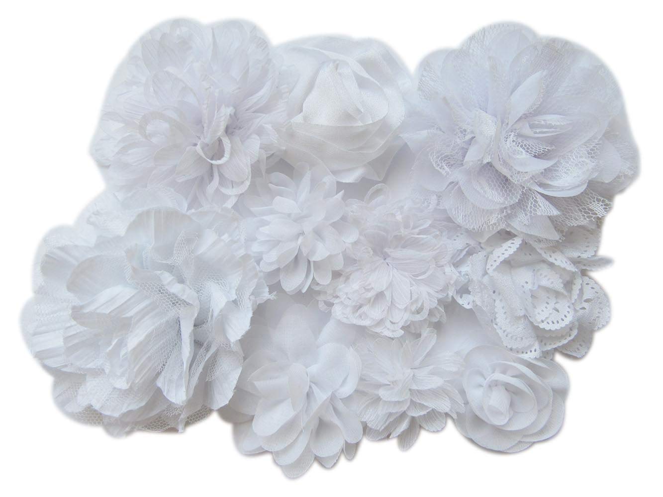 Yycraft 15Pcs White Chiffon Flower For Girls Headband Baby Flowers Bows,Crafts,Party Decoration(2'-4.5')