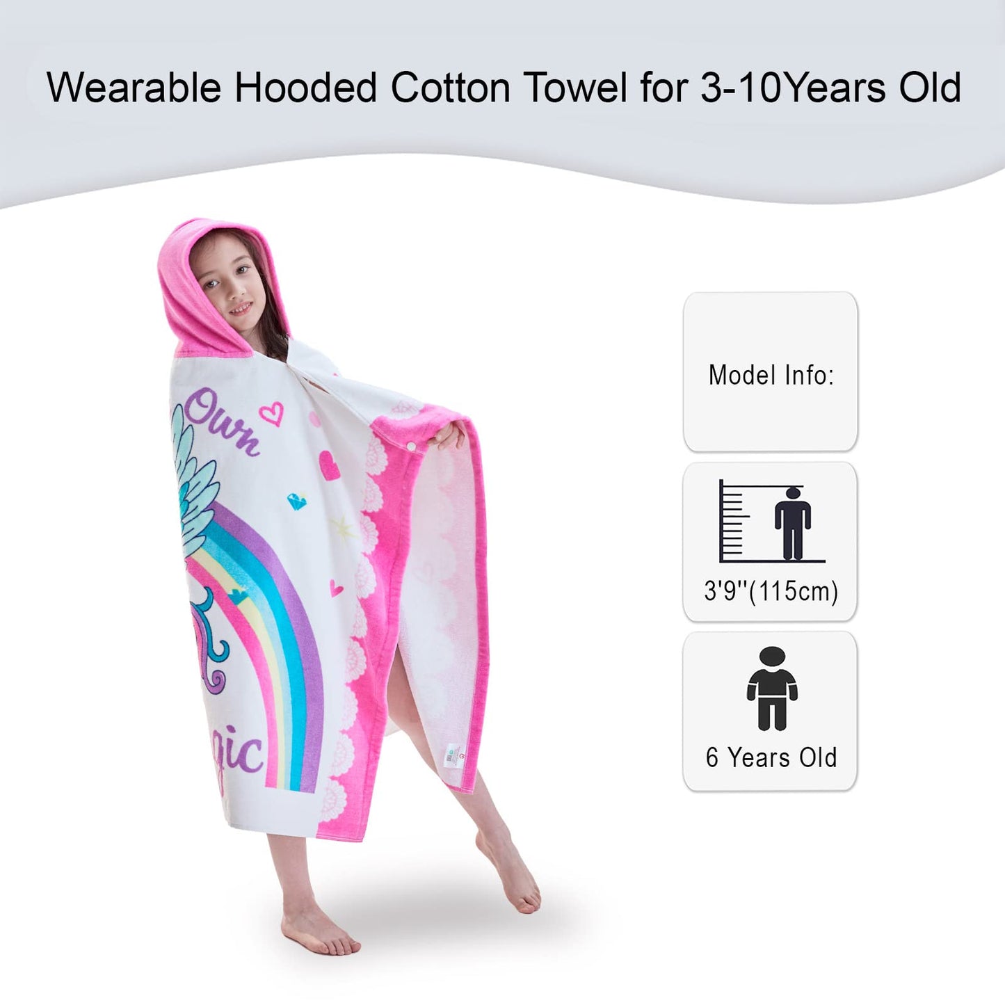 Voova & Movas Unicorn Towels With Hood Soft Thick Cotton For Age 3-10 Years | Absorbent Large Wrap| Cover Up | Perfect For Beach
