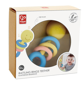 Hape Rattling Rings Teether | Movable Teething & Rattle Shake Toy for Babies, Soft Colors