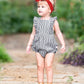 Rufflebutts Baby/Toddler Girls Navy Stripe Cross-Back Ruffle Romper - 18-24M