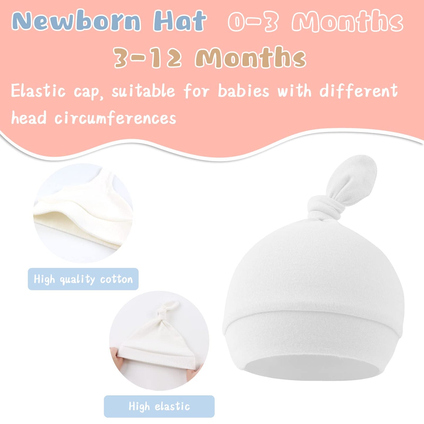 Newborn Hospital Hat Autumn Winter Baby Knot Beanie Baby Boys Girls Hats 0-12 Months (4Pack-White, S)
