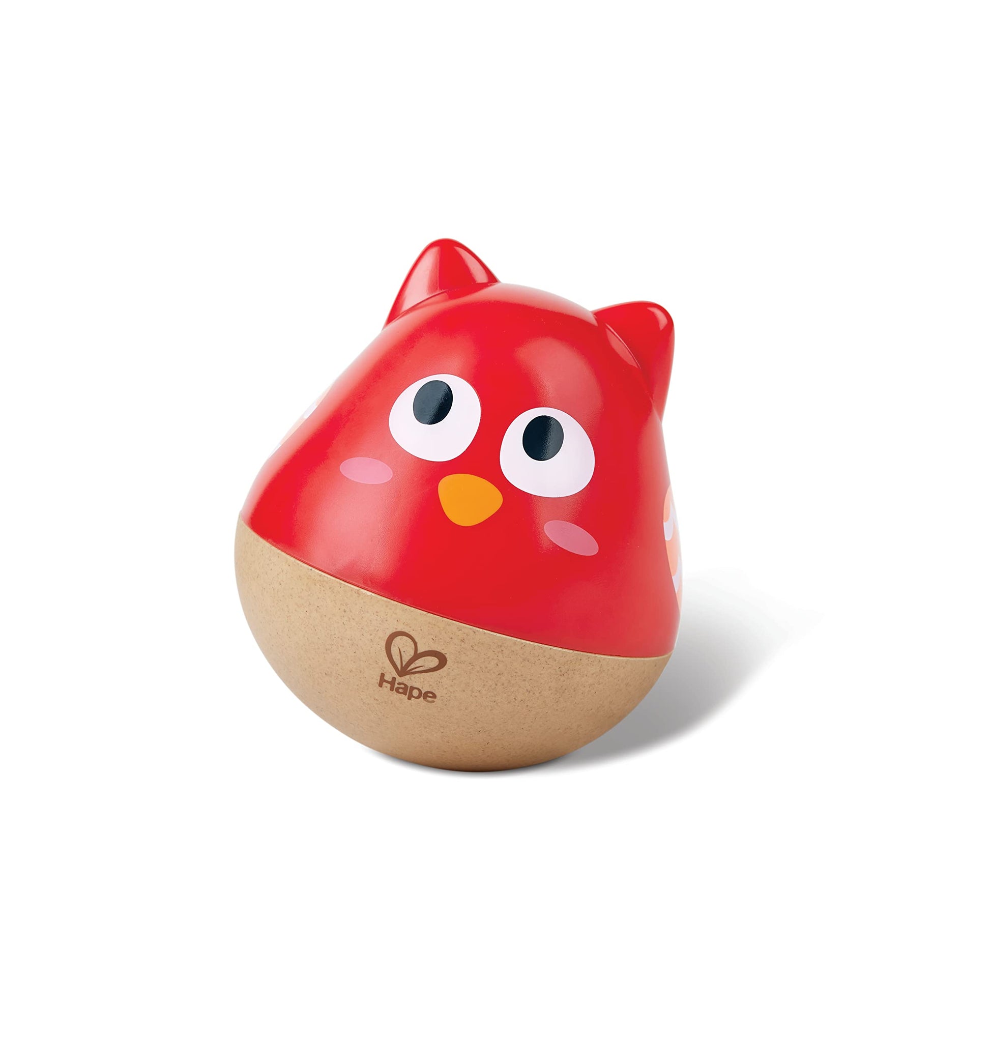 Hape: Owl Musical Wobbler - Red - Wooden Music Animal Toy, Tinkling Sound, Roly-Poly, Shake & Push, Sensory, Tummy Time, Baby & 