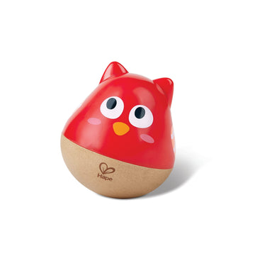 Hape: Owl Musical Wobbler - Red - Wooden Music Animal Toy, Tinkling Sound, Roly-Poly, Shake & Push, Sensory, Tummy Time, Baby & 