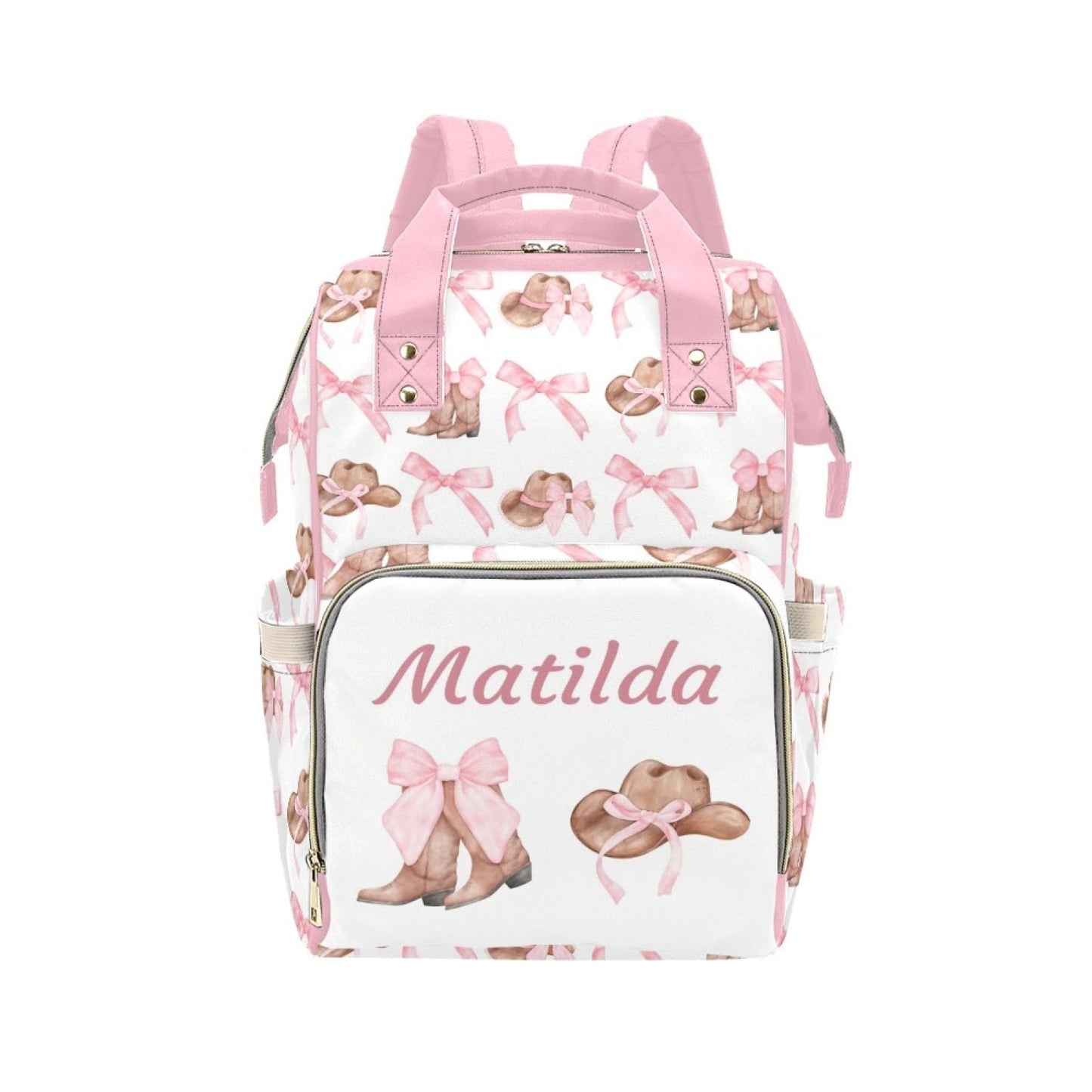 Workvalor Custom Cowgirl Baby Diaper Bag with Name - Personalized Nursing Travel Tote Backpack for Mom or Dad, Custom Name Baby 
