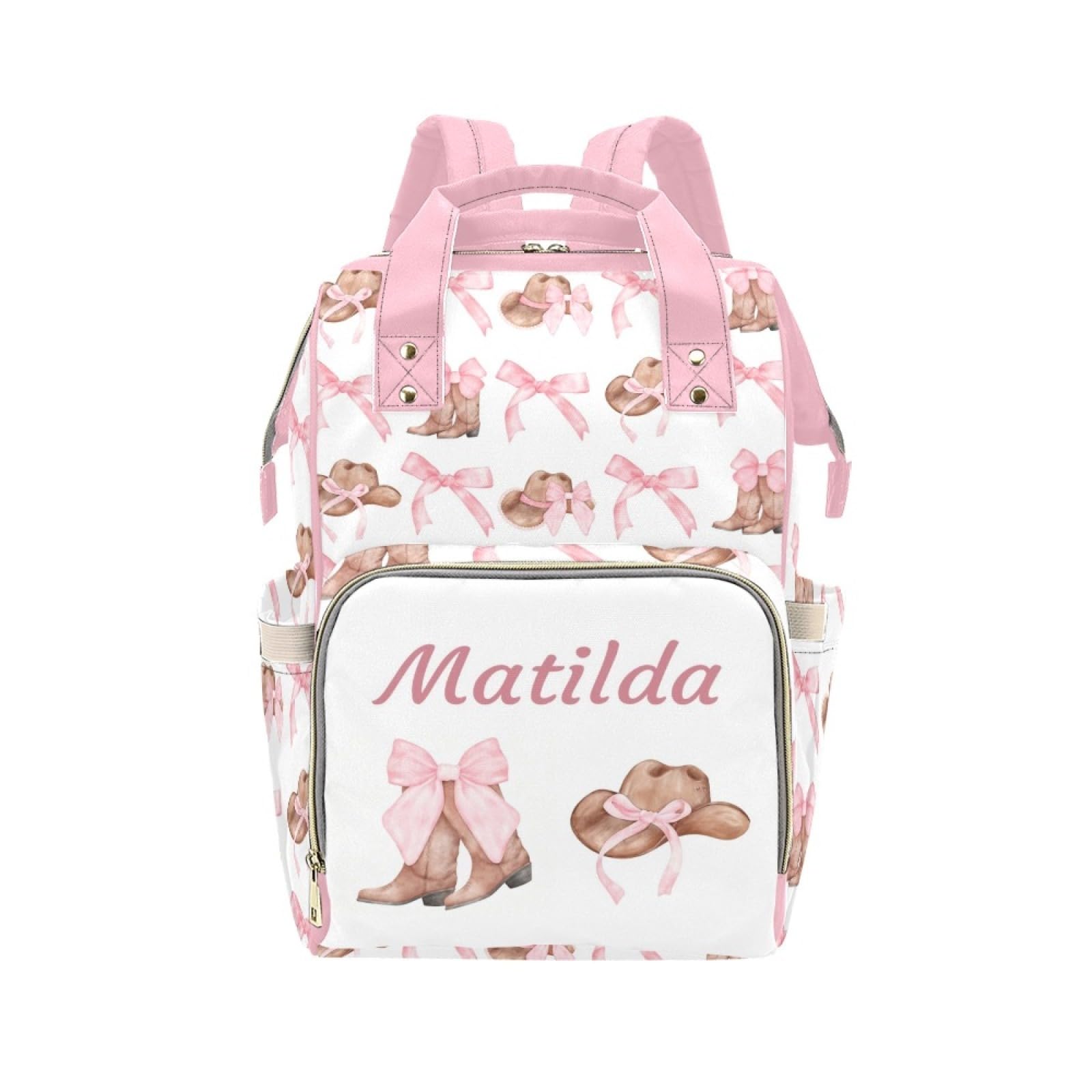 Workvalor Custom Cowgirl Baby Diaper Bag with Name - Personalized Nursing Travel Tote Backpack for Mom or Dad, Custom Name Baby 