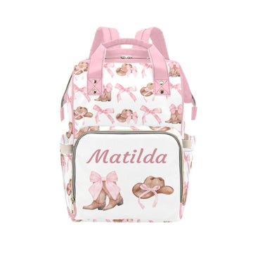 Workvalor Custom Cowgirl Baby Diaper Bag with Name - Personalized Nursing Travel Tote Backpack for Mom or Dad, Custom Name Baby 