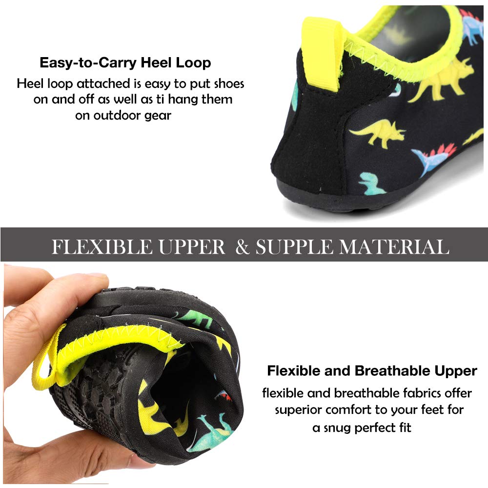 Hiitave Girls Swim Water Shoes Non-Slip Quick Dry Barefoot Beach Aqua Pool Socks For Boys Kids Toddler Black/Dinosaur 3.5-4 M Us