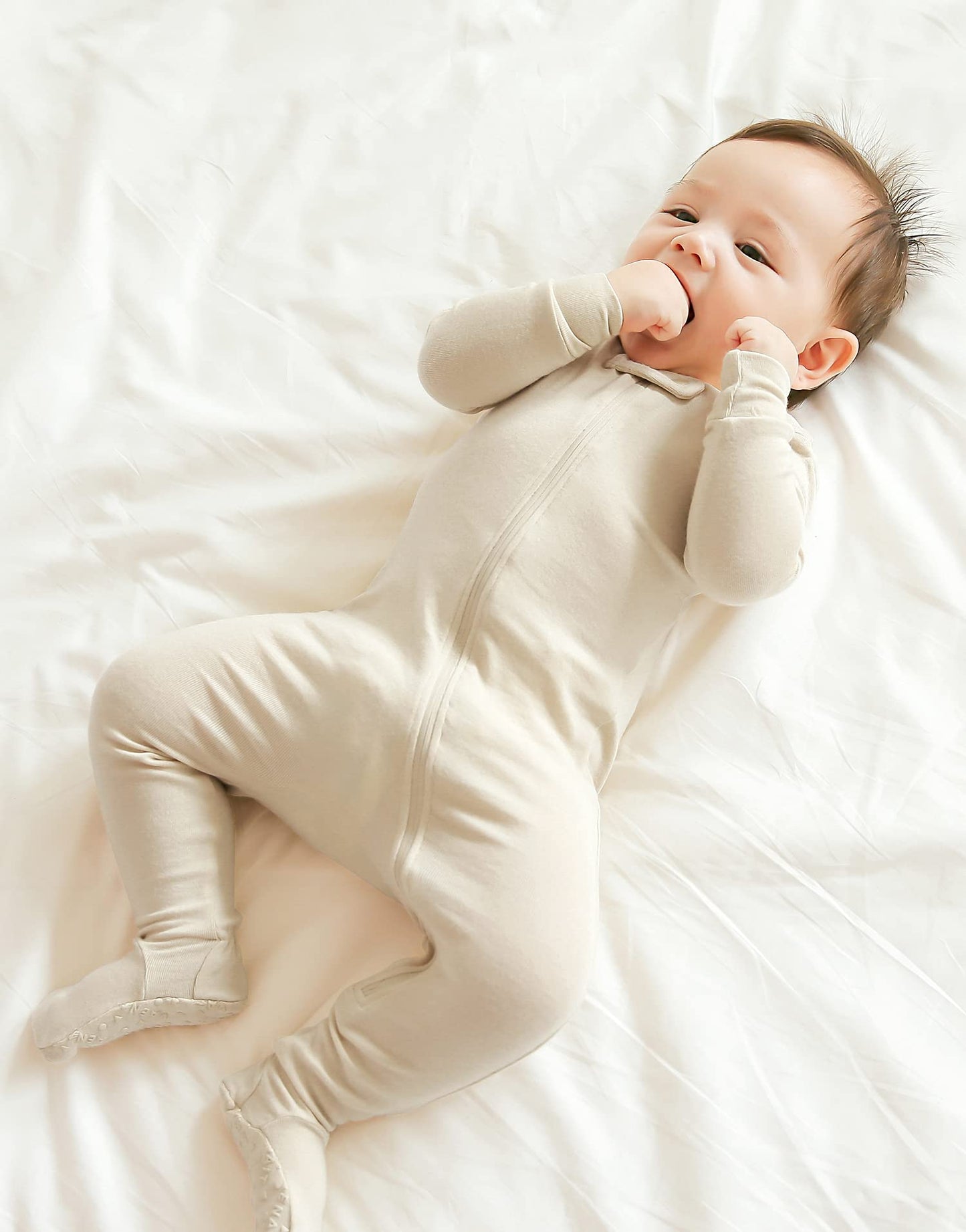 Vaenait Baby Toddler Boys Girls Solid Footie Pajama Cozy Modal Ivory 3-6M