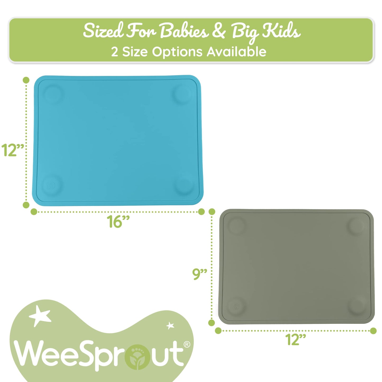 Weesprout Silicone Suction Placemats For Babies, Toddlers & Kids, Durable Food Grade Silicone With Non-Slip Suction, Raised Edge