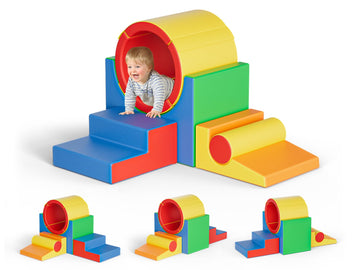 Lischwert Foam Climbing Blocks For Toddlers 1-3, 5Pcs Soft Play Set With Tunnel Crawling Exploration Toys - Indoor Infant Safe B