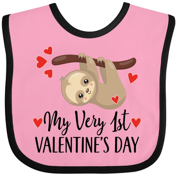Inktastic My First Valentines Day Baby Sloth Baby Bib Pink And Black 39C36