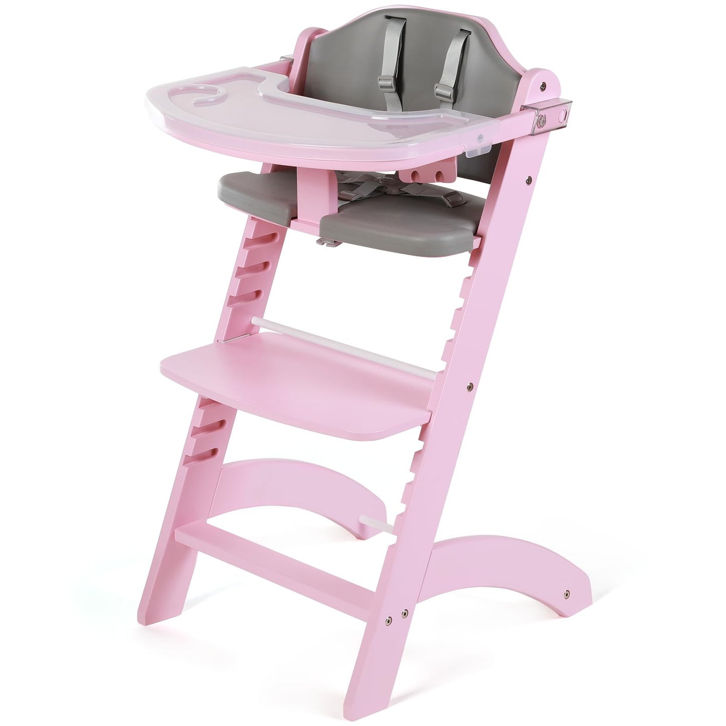 Cowiewie New Upgrade 3-in-1 Convertible Wooden High Chair for Babies & Toddlers 10 Levels Adjustable 3-Tier Remove 2 Waterproof 