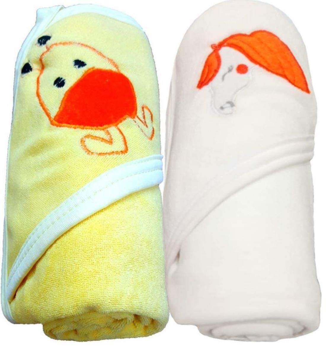 BRANDONN Baby Boys and Girls Terry Cotton Baby Bath Towel Cum Baby Wrapper Towel (White, Mango, 02 Years)  Combo of 2