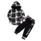 Fuermos Toddler Boy Clothes Plaid Flannel Hoodied Sweatshirt Tops + Letter Print Pants Boys Fall Winter Outfits