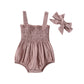 Newborn Baby Girl Bodysuit Sleeveless Halter Frill Romper One-Piece Jumpsuit With Headband Summer Clothes Set (Pink Solid, 0-3 M