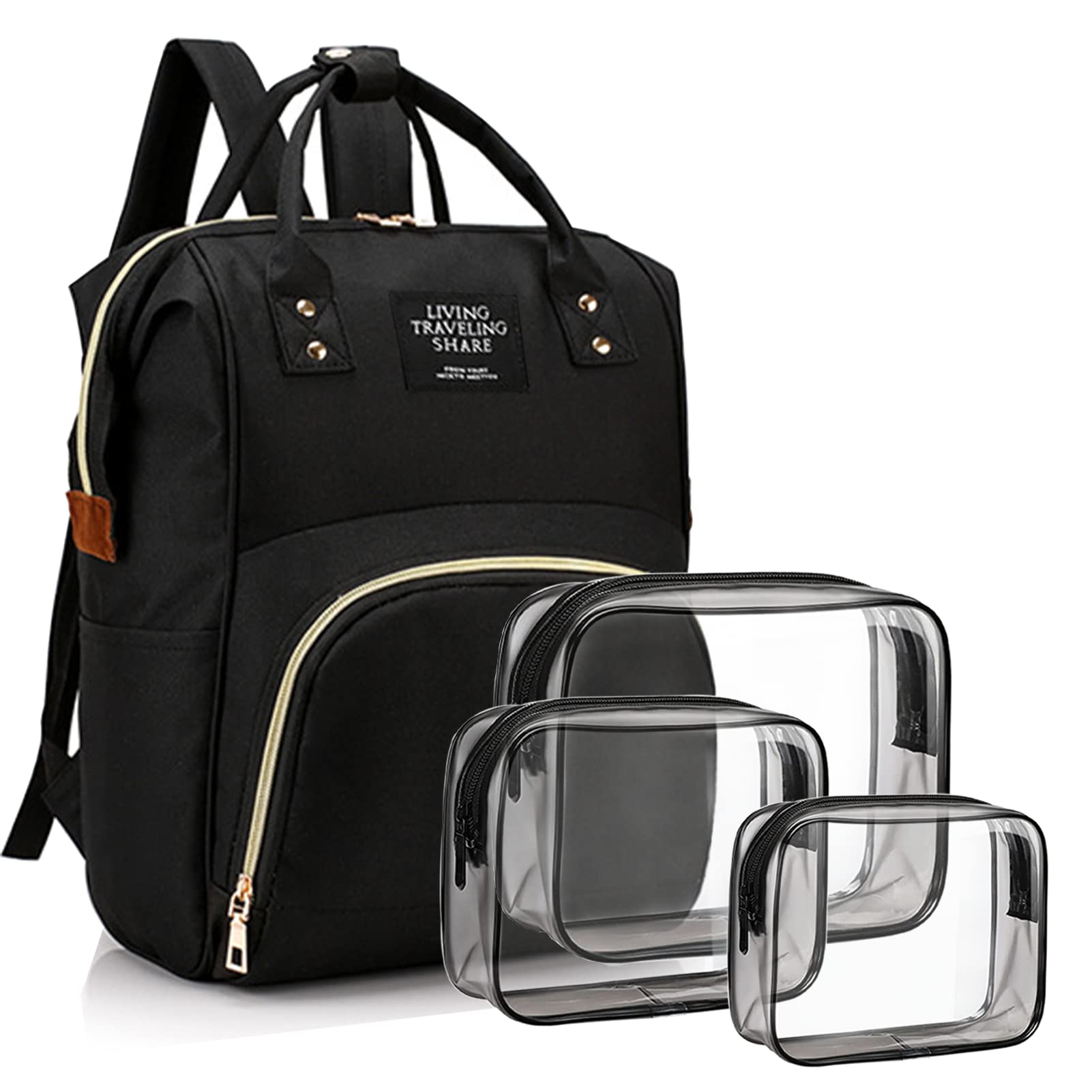 Diaper Bag With Organizing Pouches, Nappy Bags Handbag Multifunction Diaper Bag For Baby Care Travel Backpack Large Capacity Bla