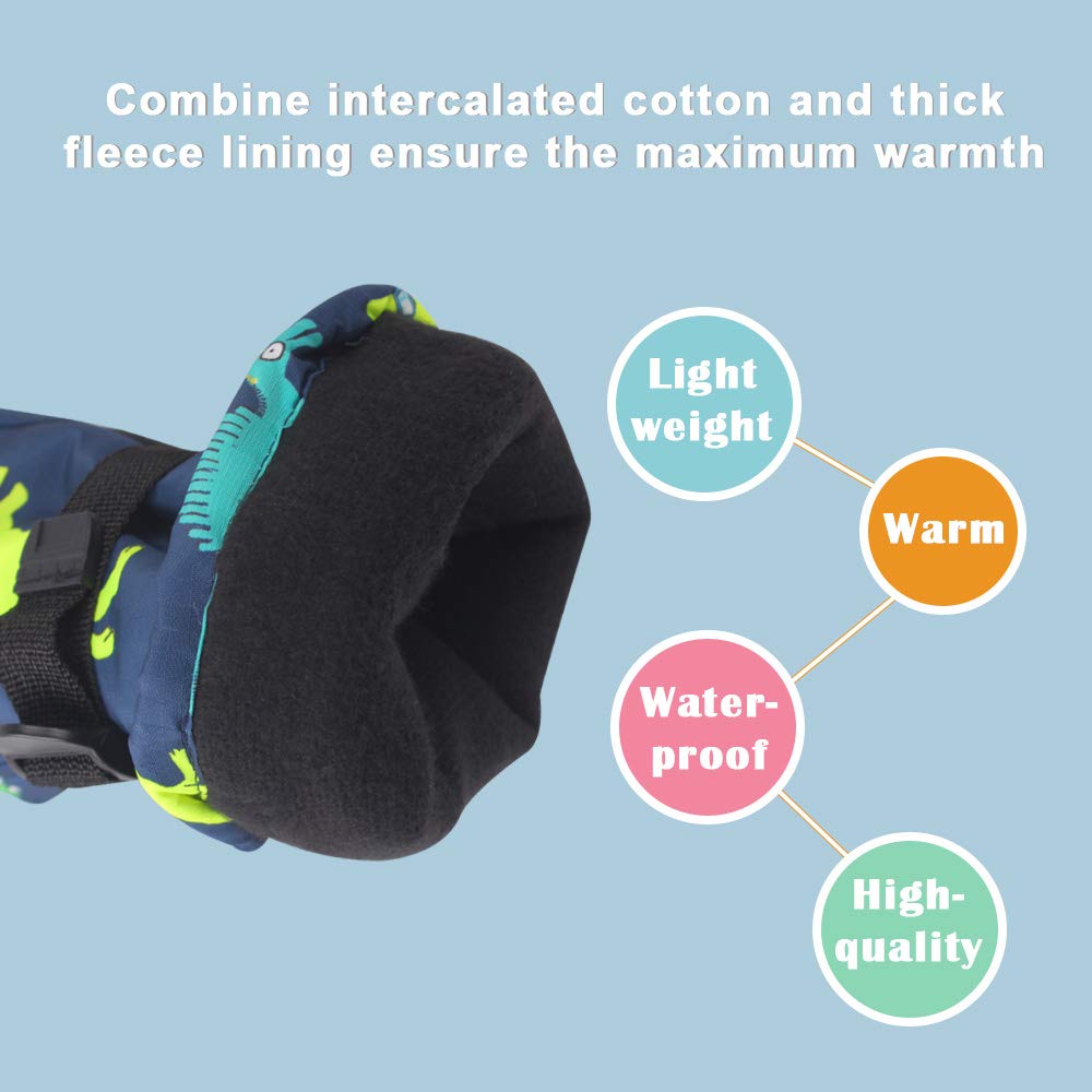 Winter Kids Waterproof Gloves For Boys Girls Snow Ski Toddler Baby Mittens Outdoor For Infant Teens 1-5T (Colorful Dinosaur) (Co