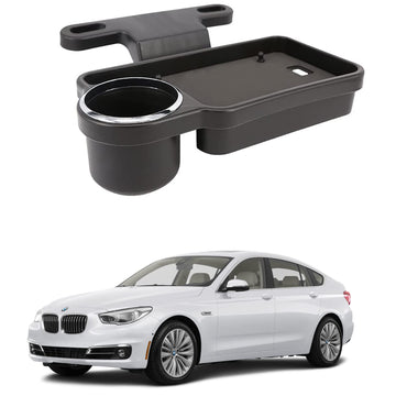 Oshotto (FT04) Foldable Car Auto Headrest Rear Back Seat Table Drink Food Cup Tray Holder Compatible with BMW 5GT  Black