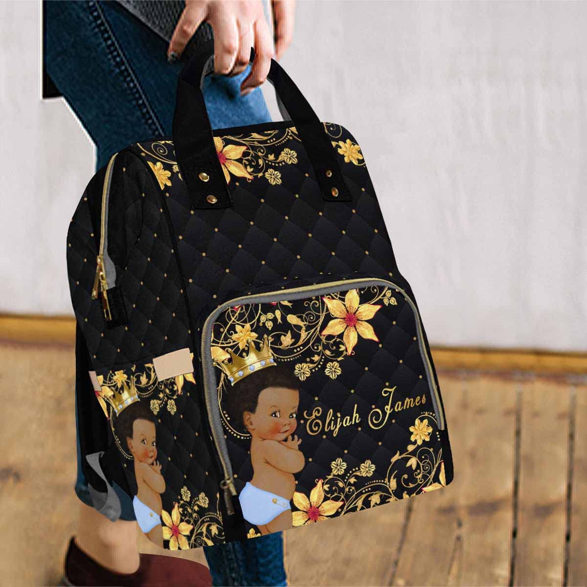 Artsadd Custom Name Diaper Bag Mommy Nappy Bags, Personalized Yellow Floral Crown Handbags Large Capacity Multi-Function Nursing