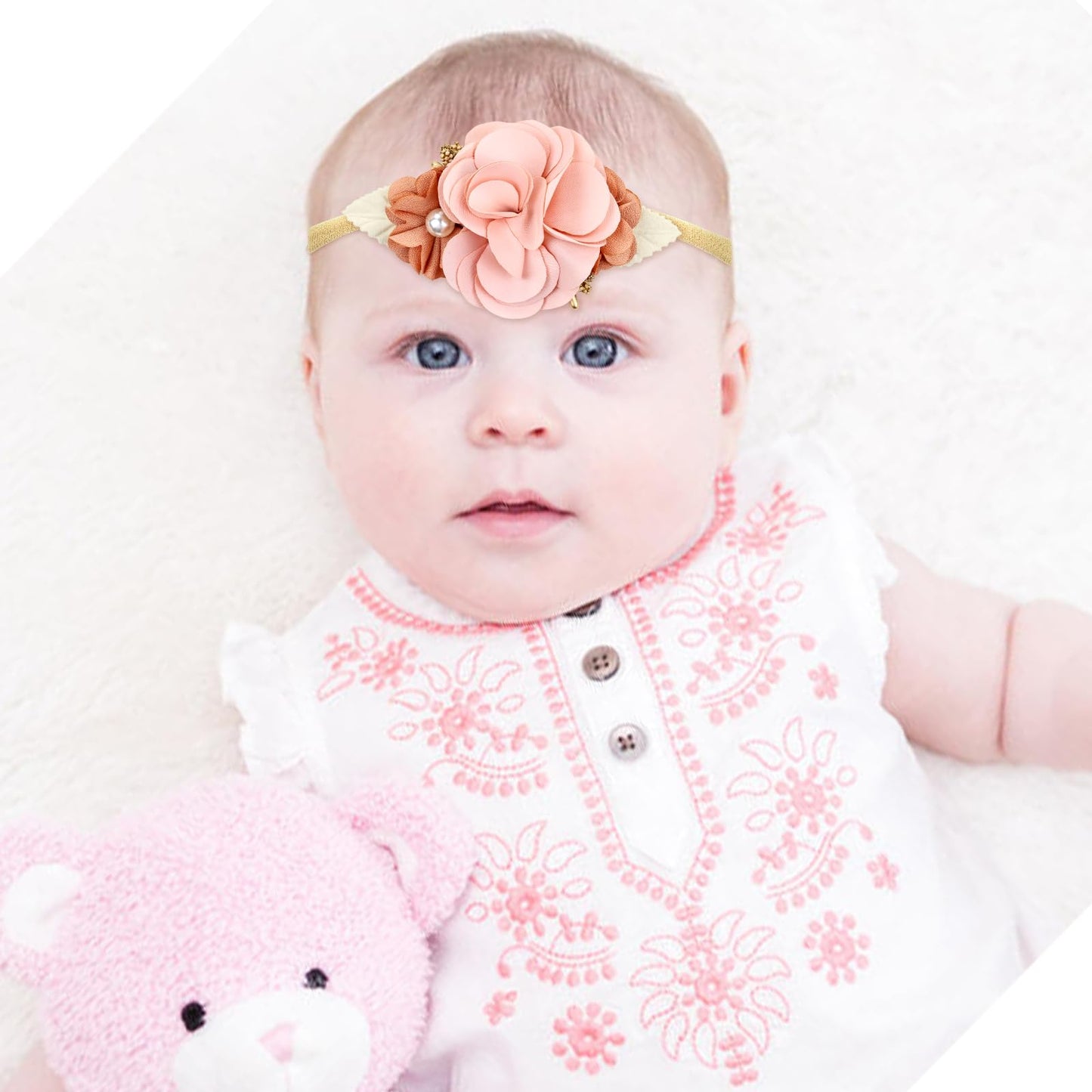 Cinaci 5 Pieces Super Stretchy Soft Nylon Flower Headbands Pearl Floral Tiaras Crowns Hairbands Hair Accessories For Baby Girls