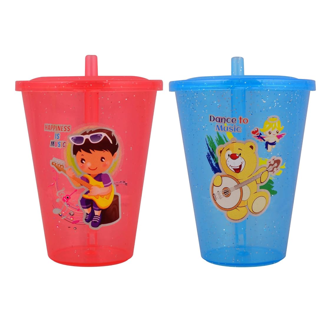 Puthak BPA Free Fun Cartoon Printed Bright Color Straw Cup Sipper Glass with Lid for Toddler, Kids, Boys/Girls (Multicolor) (2)