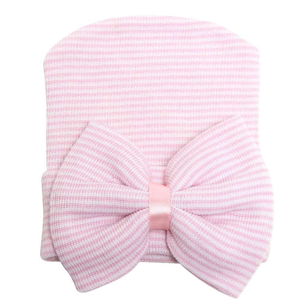 Zando Baby Girls Newborn Hospital Hat Baby Headwraps Cute Big Bows Infant Nursery Caps B Pink Bow & Black White & Blue & Pink On