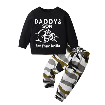 Eghunooy Infant Baby Boy Clothes Long Sleeve Letter Printed Tops Camouflage Pants Outfits Set (3-6 Months) Daddy & Son