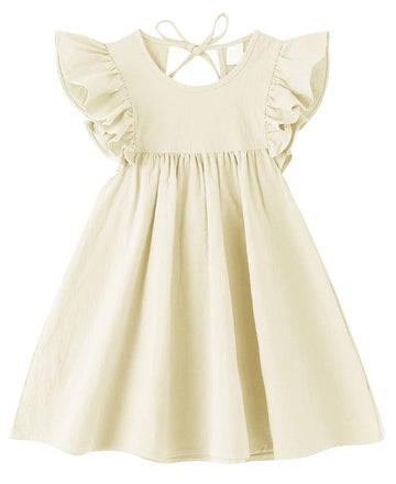 Jnklwpjs Toddler Linen Dress Baby Girls Ruffle Halter Sleeveless Casual Party Dresses Beige 130Cm