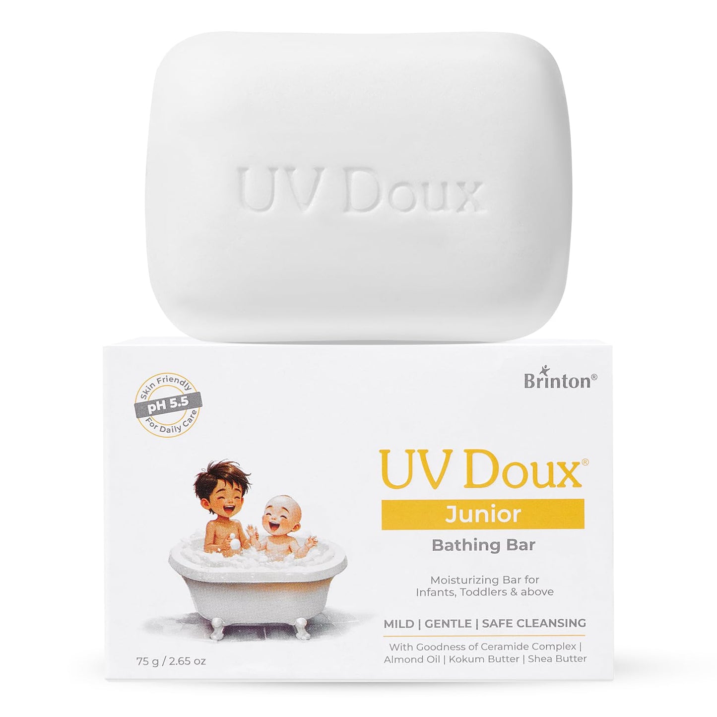 Uv Doux Junior Moisturizing Bathing Bar | 4 Ceramides Complex With Shea Butter, Almond Oil & Kokum Butter | Syndet Bar For Dry, 