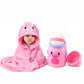 KAVYA BEAUTY Baby Hooded Bath Towel with Powder Puff Container Set | Ultra Soft & Absorbent Baby Bath Towel | Cute Pink Hooded T