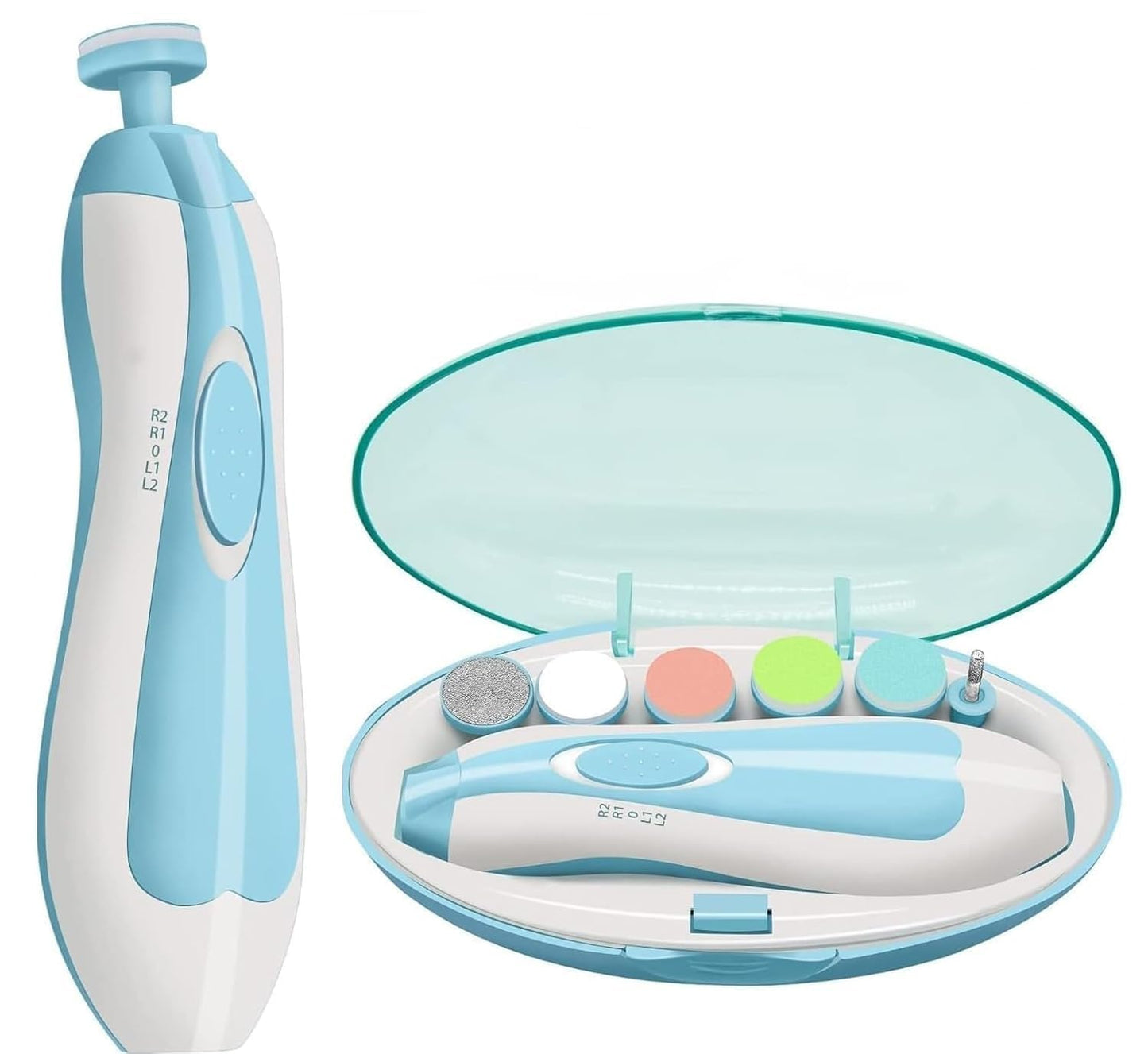 Airsee Baby Nail Trimmer Electric Nail Drill Safe File,Baby Nail Clippers With Light & 6 Grinding Pads Polishing Shape Tools For