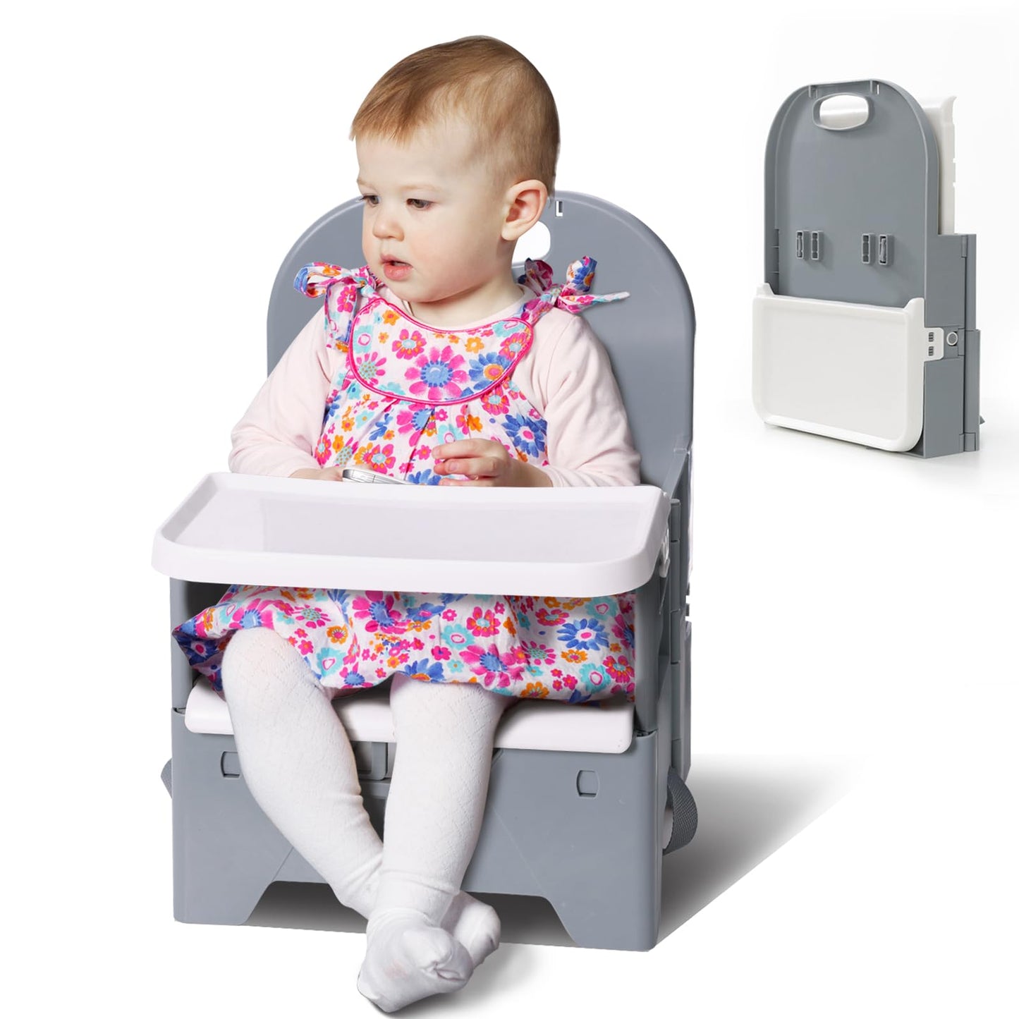 Babelio Travel Booster Seat for Kitchen Chair, Portable High Baby Chair with Compact Folding Design, Great for Babies at Table, 