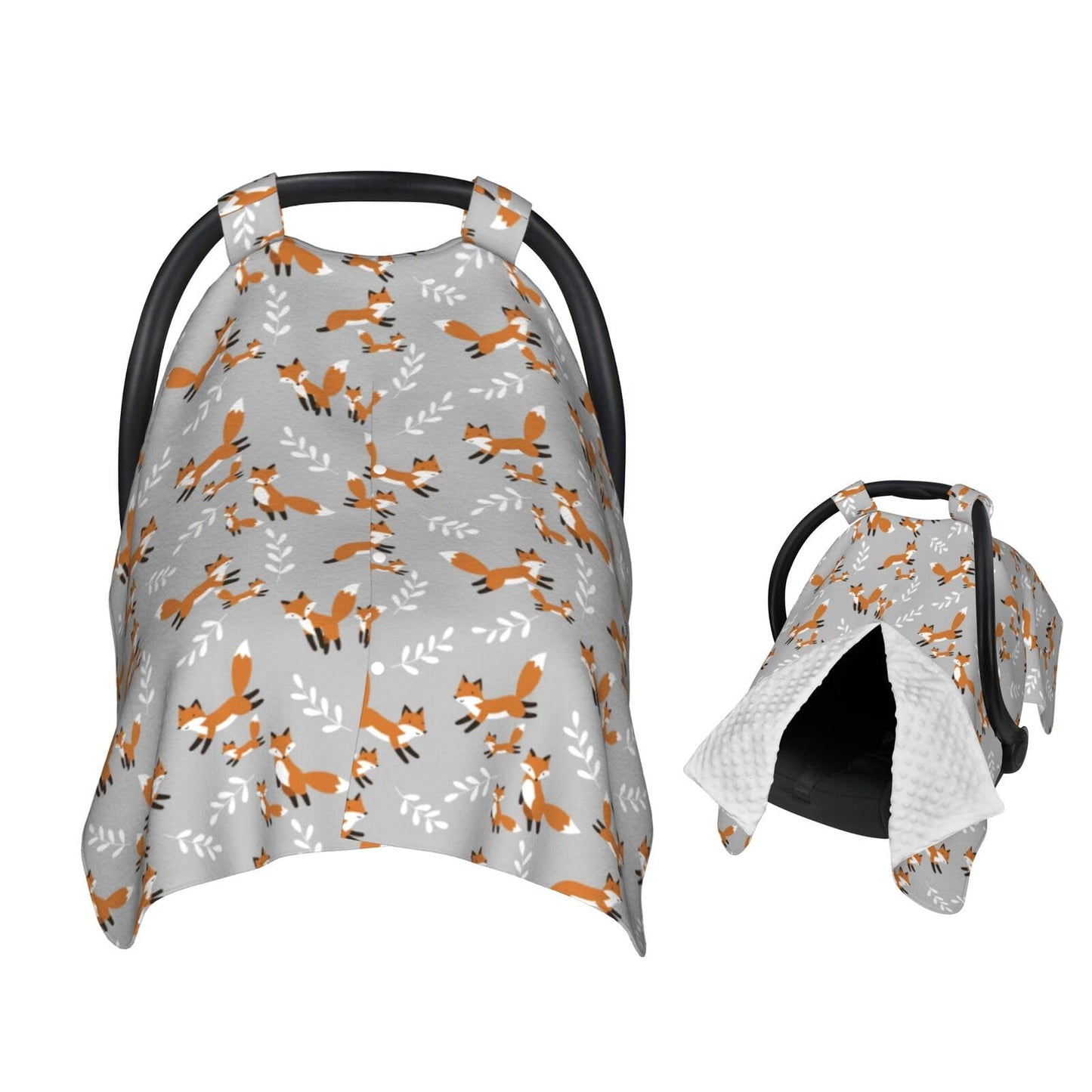 Muishi Cute Foxes Leaves Gray Baby Car Seat Canopy Nursing Cover for Newborn Car Seat Breastfeeding Covers Blanket Newborn Showe