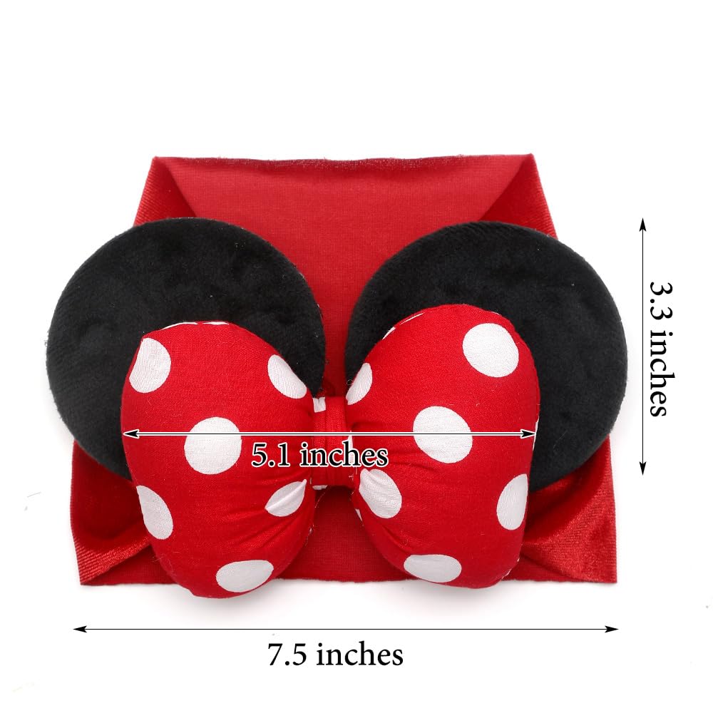 Jiahang Baby Girl Mouse Ears Headwrap With 3D Polka Dot Bow, Wide Velvet Turban Hairband, Fashion Hair Bow Headband For Toddler,