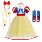 MYRISAM Snow White Princess Costume Girls Puff Sleeve Halloween Carnival Christmas Birthday Party Dress w/Accessories 7-8T