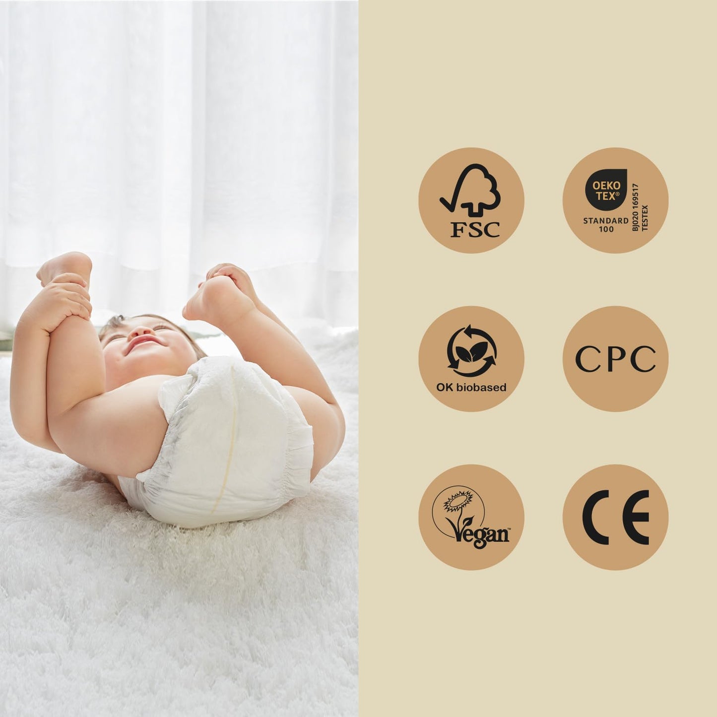 Eco Boom Diapers, Viscose From Bamboo Diapers, Natural Soft Disposable Nappies For Infant, Size 3 Suitable For 13 To 22Lb (Mediu