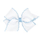 Wee Ones Girls Classic Grosgrain Moonstitch Edge Hair Bow, No-Slip Hair Clip, Handmade, White with Millennium Blue, Small