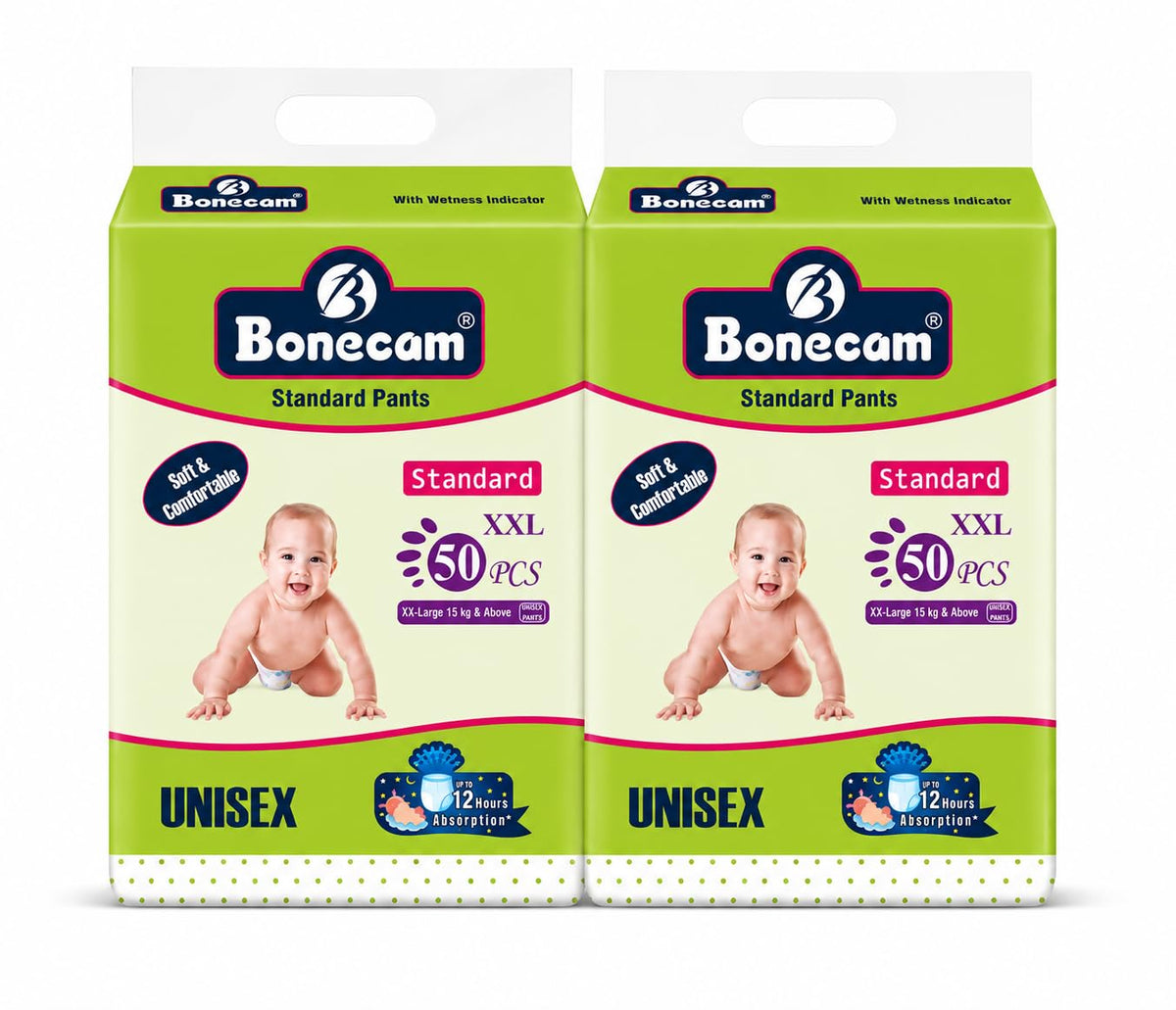 Bonecam Standard Pants Diapers Xxl, 50 Count Each (Pack Of 3), Total 150 Diapers, Unisex Baby Diaper Pants For 12 To 18 Kg Babie