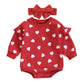 Engofs Newborn Baby Girl Valentines Day Outfit Hearts Sweatshirt Romper Headband Fall Winter Clothes Red 12-18 Months