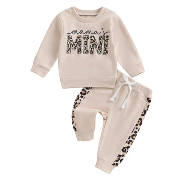 Kupretty Baby Girl Fall Winter Clothes Toddler Outfit Letters Graphic Crewneck Sweatshirts Joggers Pants Set (Khaki, 6-12 Months