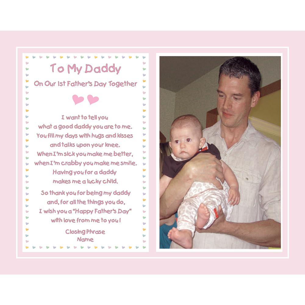 1St Father'S Day Together From Daughter To Daddy, Custom Gift With Name And Photo Of New Baby Girl, 8X10 Inch Print